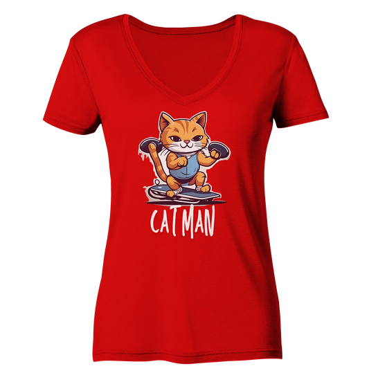 Skater Cat - Ladies V-Neck Shirt
