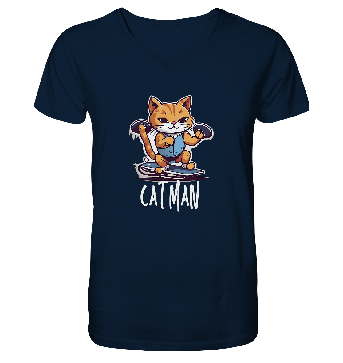 Skater Cat - Mens Organic V-Neck Shirt