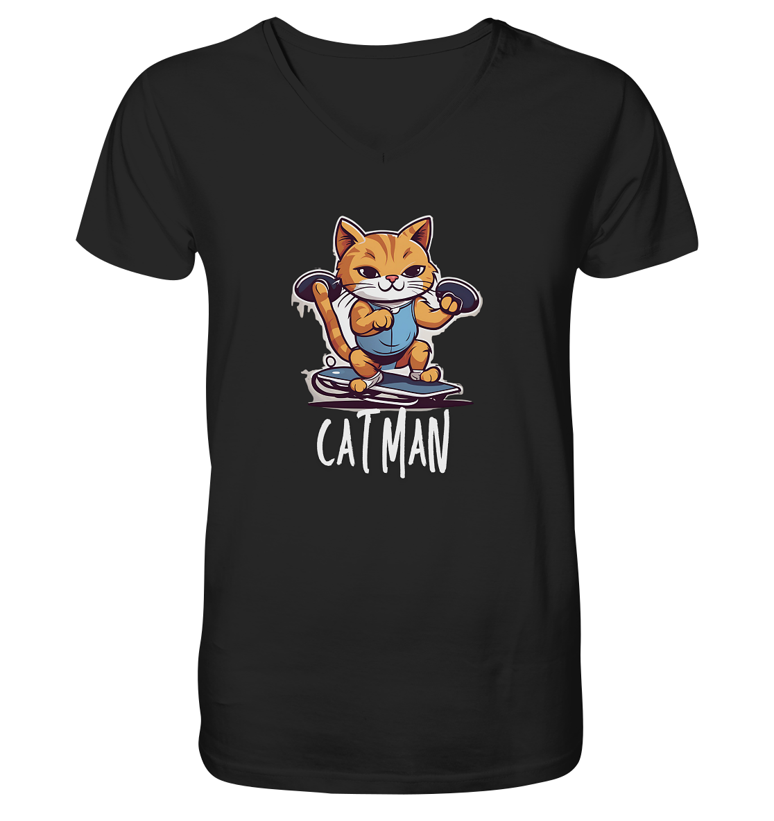 Skater Cat - Mens Organic V-Neck Shirt