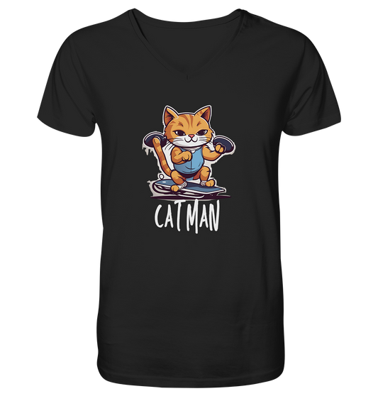 Skater Cat - Mens Organic V-Neck Shirt